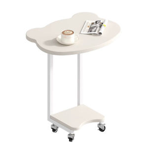 White Double-Tier Cute Panda Head Mobile Side Table with Universal Wheels for Bedroom Home Furniture