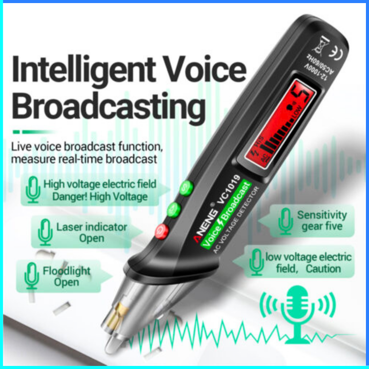 COD ANENG Test Pen Digital Multimeter Voice Broadcast VC1019 / Obeng tespen listrik paling bagus kuat cek kabel putus tes pen bunyi canggih multifungsi pendeteksi / alat deteksi kabel listrik putus / tespen listrik cek kabel putus bunyi