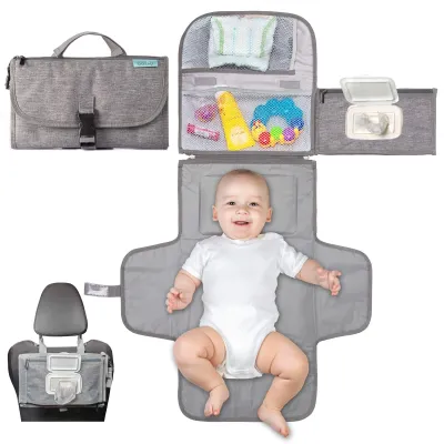 NIKO Baby Portable Diaper Changing Pad Travel Changing Pad Bag with Baby Wipes Pocket