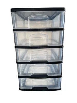 ตู้ลิ้นชัก 5 ชั้นใส ขนาด A4 สำหรับใส่เอกสารตั้งโต๊ะ Office organizer A-111-1 ขนาด 26*34*48 เซน โครงสีดำลิ้นชักใส