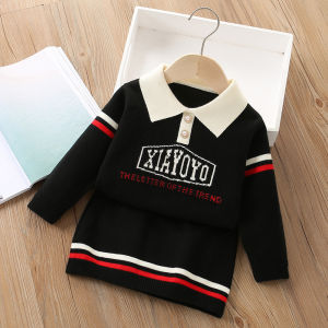 Bear Leader Kids Clothes Set Girls School Style Sweater Suits Winter Letter Printed Lapel Knit Pullover Tops + Skirt Sports 2Pcs Fashion Long Sleeved Striped Knitting Outfits Red Christmas Wear