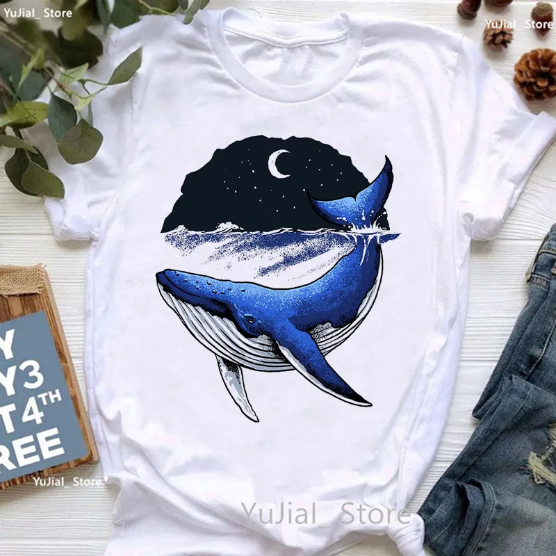Dolphin Love Balloon Print T Shirt Women Clothes 2024 World Of