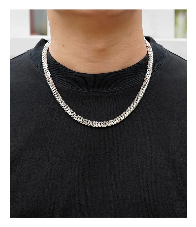 Shiran Japanese Silver Hi Flat Chain Necklace 8-section 8mm wide M