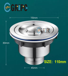 GRIPO 304 Stainless kitchen sink basket strainer 110mm kitchen drain stainless with sink stopper