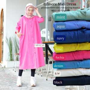 Midi Dress Jumbo LD 125 Model Kekinian Edmora Bahan Linen Rami Premium Fashion Wanita Terbaru