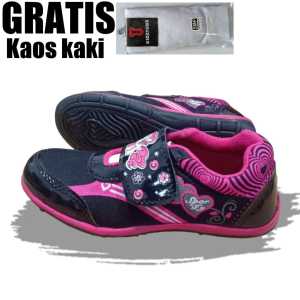 Sepatu Sekolah Anak Perempuan Tali Perekat Warna Hitam Merah Biru Ping Gratis Kaos Kaki Usia PAUD TK SD SMP-KIDZTUBS203672423