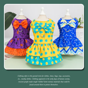 DY Loving Dog Clothes Colorful Thailand Style Dot Anchor Pumpkin Pattern 2 in 1 Harness Dress with Bowknot and Leash for Dog Cat ShihTzu Within 8kg