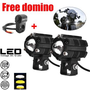 2PCS Mini Driving Light 5 Modes for Motorcycle LED Headlight 30W With Domino Switch Fog Light