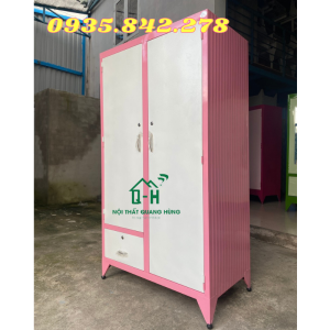 TỦ SẮT TĨNH ĐIỆN 2 CÁNH KHÔNG GƯƠNG TREO ÁO QUẦN MÀU HỒNG XINH XẮN