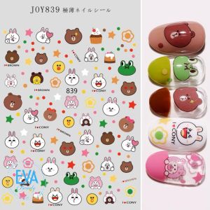 Sticker Dán Móng Tay 3D Dạng Decal Dán Chống Nước Hoạ Tiết Hoạt Hình Gấu Brown Và Thỏ Cony JO839