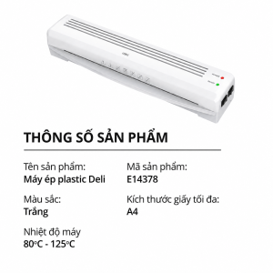 Máy Ép Plastic Deli E14379 Khổ A3 Khổ & E14378 Khổ A4 Máy Ép Nhiệt Có Điều Chỉnh Nhiệt Độ