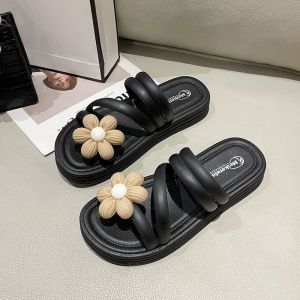 [Free Shipping] New Floral Sandals for Women Thick-Soled Non-Slip New Summer Outdoor Two-Way Wear Slippers Roman Casual Black