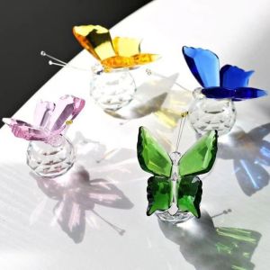 BEIBEI White Crystal Crystal Butterfly Cute Vivid Miniature Figurines Creative Handmade Butterfly Ornament Home Decoration