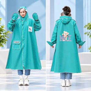 Áo Mưa Gấu NICE Dáng Dài Có Kính Chắn Nước Mũ Trùm Form Rộng Tay Che Tay Có Túi Tiện Dụng