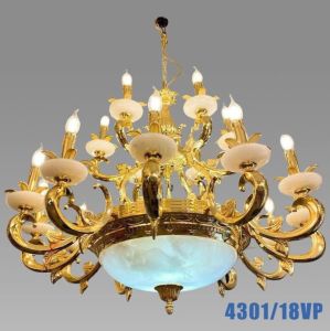 Đèn chùm đồng 18 tay cao cấp mạ vàng bóng kết hợp đá tự nhiên vô cùng sang trọng -Độ bền vĩnh cửu - Tặng kèm bóng Led