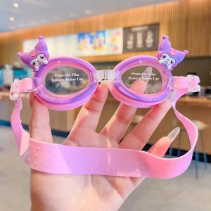 Kawaii Sanrio Kuromi My Melody Cinnamoroll Professional Swimming Goggles HD Waterproof Anti Fog Silicon Swimming Cap Water Swim Goggles Caps for Kids