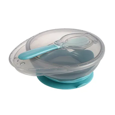 HamshMoc 180 ml Food grade Children Spoon Bowl Set Suction Cup Design Anti-Slip Sealed with cover BPA Free Baby Feeding Bowl Learning Dishes With Suction Cup
