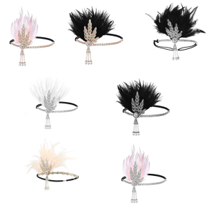Elastic Hairband Rhinestones Feathered Hairband For 1920s Theme Party Cocktails Event Gathering Dressingup Headpiece