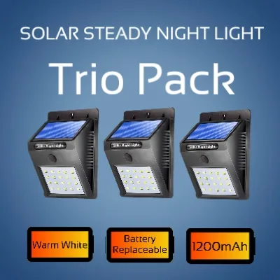 WISHGATE TRIO PACK Solar Steady Night Light 20 LED Waterproof Replaceable Battery Version