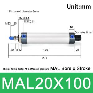 NEXTYOO 1Pcs Nén đôi Xi lanh khí nén Đường kính xi lanh 16/20/25/32/40mm Hành trình 25/50/75/100mm Xi lanh mini Bền bỉ Hợp nhôm Xi lanh MAL