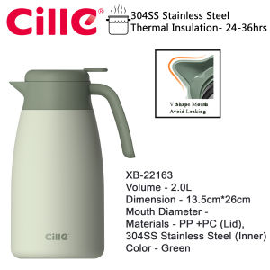 Cille 1L/1.6L/2L Nordic Style 304SS Stainless Steel Vacuum Flask Thermos Water Jug