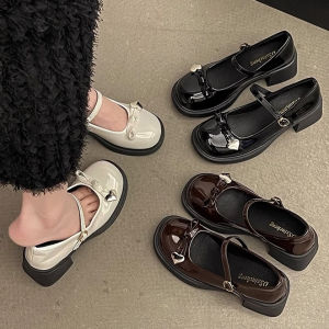 รองเท้าแมรี่เจนมีสไตล์ รองเท้าหนังส้นหนาของผู้หญิง หัวกลม สไตล์วิทยาลัยเจเคญี่ปุ่น