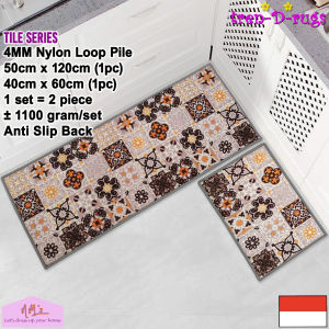 Tren-D-rugs Keset kaki digital print dapur panjang lorong anti slip murah kitchen mat - 1 set isi 2 pcs - Tile Series - NMs