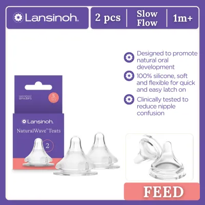 Lansinoh Nipples 2pcs Replacement for Slow Flow Teats for Baby Feeding Bottles - No Nipple Confusion Passed Triangle Test
