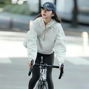 lulu Original Label Scuba Embroidered hoodie with a half-zip l Loose-fitting fleece-lined jacket suitable for sports and fitness long-sleeved