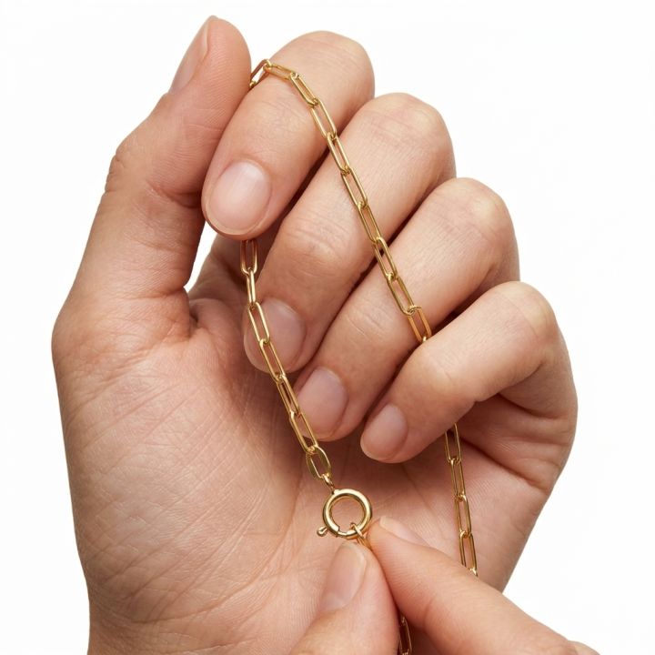 18k Saudi Gold Chain Necklace PAPER CLIP Chain Round Lock Settings