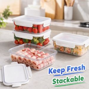 Food Storage Container Fridge Organizer Sealed Stackable BPA Free Clear Rectangular 950 1350