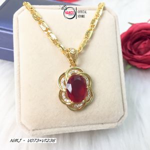 Vòng Cổ Mạ Vàng Thanh Lịch V073+V1236 Màu Đá Đỏ Xanh Siêu Xinh