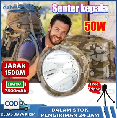 Senter kepala Cas DONY MS 309 SOBIG / Senter Kepala Super Terang Tahan Air / senter terang jarak jauh / Senter Kepala LED Super Terang / Senter Kepala Cas / senter tahan lama 50 jam / senter kepala anti air/Senter Kepala Dony Motif Loreng 50 watt