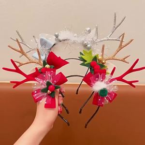 Christmas Antler Bow Ribbon Headband Headwear Children New Holiday Decorations Party Headband Hair Accessories