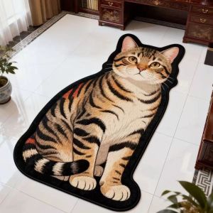 JAYQQ Special-shaped Cat Carpet Non-slip 2D Flat Animal Doormat  Wear-resistant Room Floor Rug Bedroom Living Room Decor