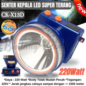 Senter Kepala Super Terang KISEKI CK-X13D ( BONUS KACAMATA SELAM ) Senter Kepala Selam 220 Watt / Headlamp 220 W / Senter Kepala 220 Watt Super Terang / Senter Kepala Anti Air / Senter Diving 220Wat Tahan Hingga 12 Jam 7000mAh / HeadLamp Super Terang ~BRO