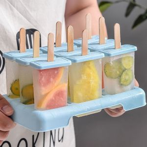 1 Set 9 Grid Popsicle Molder DIY Ice Cream Pudding Juice Mold Reusable Quick-Frozen Frozen Ice Cube Molder Kitchen Tool