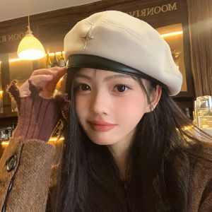TEWUB Y2K Star Beret Woolen British Style Newsboy Cap Fashion Korean Style Octagonal Hat Ladies