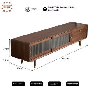 Solid Wood TV Cabinet Combination Modern and Simple Living Room TV Console Walnut Color Floor to TV Cabinet