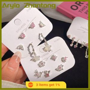 Aryio 6Pcs Fashion Sweet Heart Stud Earrings For Women Girls Personality Fashion Temperament Earrings Jewelry Accessories Gifts