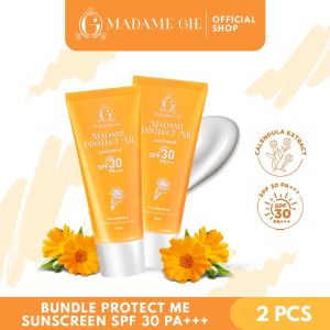 MADAME GIE Madame Protect Me Sunscreen SPF 30 P+++ Twin Pack Indonesia / Paket Sunblock Wajah 60ml 2 Pcs / Lightweight Hybrid Mineral Suncreen / Calendula Extract / Moisturizing Pelembab / UV UVA UVB Pelindung Sinar Matahari / Skincare Sun Care Series