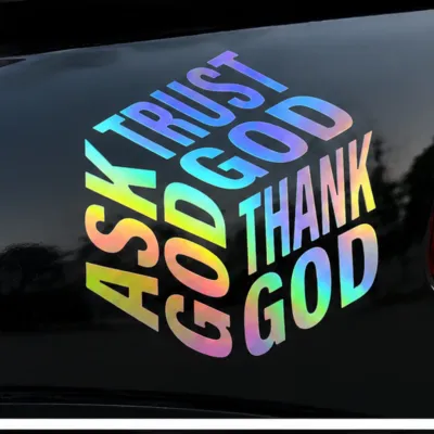 Ask God Trust God & Thank You God 3D Square Decal Vinly Waterproof sticker for Car Automobile Helmet and Laptop Accessories Sitcker