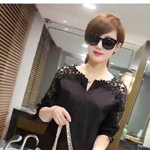 Korean Top Women Lace Summer Lace Hollow Out Casual Blouse Oversized Shirt Office Tops