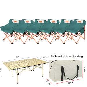 Portable Camping Set - 120cm Foldable Table & 6 Premium Moon Chairs with Storage Bag