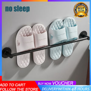 Bathroom Storage Rack Wall Mounted Punch Free Slippers Rack Towel Rack Shoe Holder Storage Artifact Rack behind the Door Space Aluminum Black