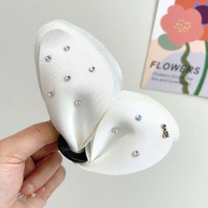 PENGY หวาน ที่หนีบผมรูปกลีบผีเสื้อ แบบเกาหลี ผ้า คลิปปลาฉลามตาข่ายประดับคริสตัล คลิปหนีบ หมวก ที่หนีบผมผู้หญิง ผู้หญิง