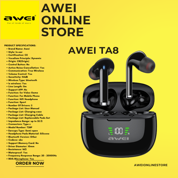 AWEI TA8 ANC True Wireless Stereo TWS Handsfree Bluetooth 5.2 IPX5