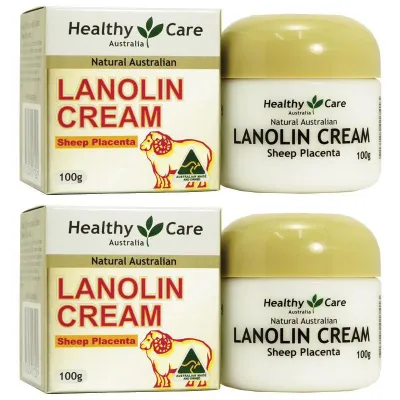 [03/2029] Healthy Care Lanolin with Sheep Placenta 100g x 2pcs - Australia Made 100% Authentic - Moisturizes nourishes and protects the skin - Combined with Sheep Placenta Extract and Vitamin E - Unique cream for all skin types