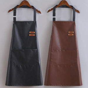 Waterproof Apron Faux Leather Oil Resistant Easy Clean Pocket Kitchen Cooking Dishwashing Barber Salon Pet Grooming