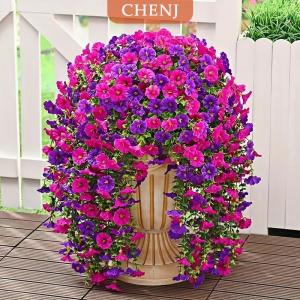 [COD] CHENJ ดอกไม้ปลอมแขวนยามเช้า2ชิ้นดอกไม้ปลอมสำหรับกลางแจ้งบ้านสวนแขวนผนังต้นไม้ petunias ตกแต่งงานแต่งงาน